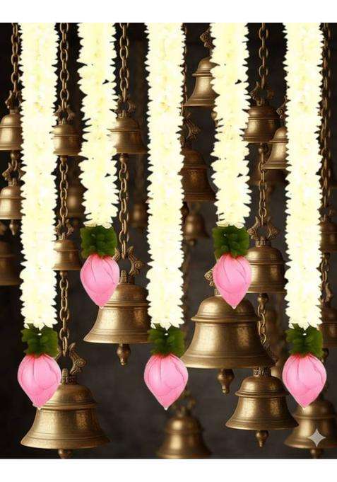 SujArta Lotus Hangings / Toran - Set of 5 Hangings (3 of 18 Inch & 2 of 12 Inch Each) Toran(Fabric)