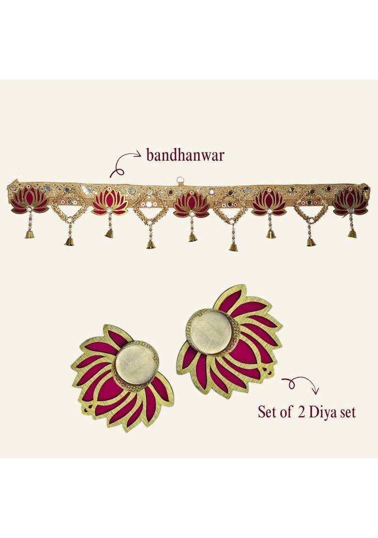 KHUSHA CREATIONS Decorative Bandhanwar with Lotus Design & 2 Lotus Diyas For Festival Decoration Toran(Acrylic) - Indya