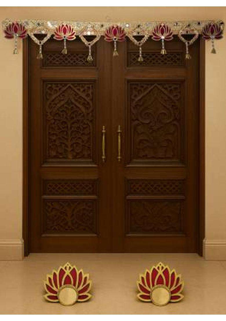 KHUSHA CREATIONS Decorative Bandhanwar with Lotus Design & 2 Lotus Diyas For Festival Decoration Toran(Acrylic) - Indya