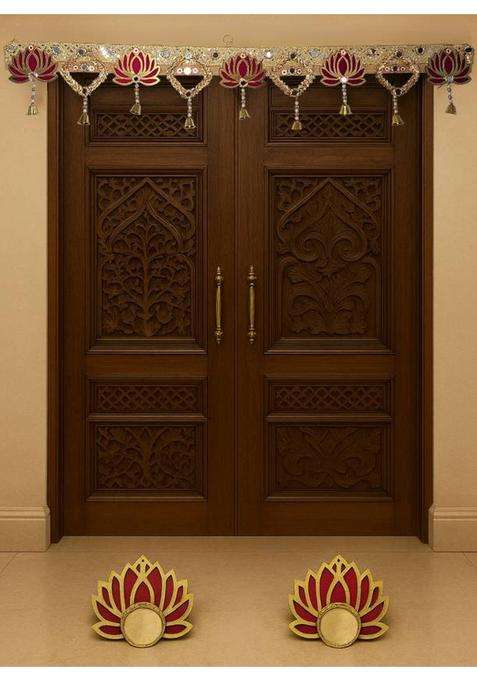 KHUSHA CREATIONS Decorative Bandhanwar with Lotus Design & 2 Lotus Diyas For Festival Decoration Toran(Acrylic)