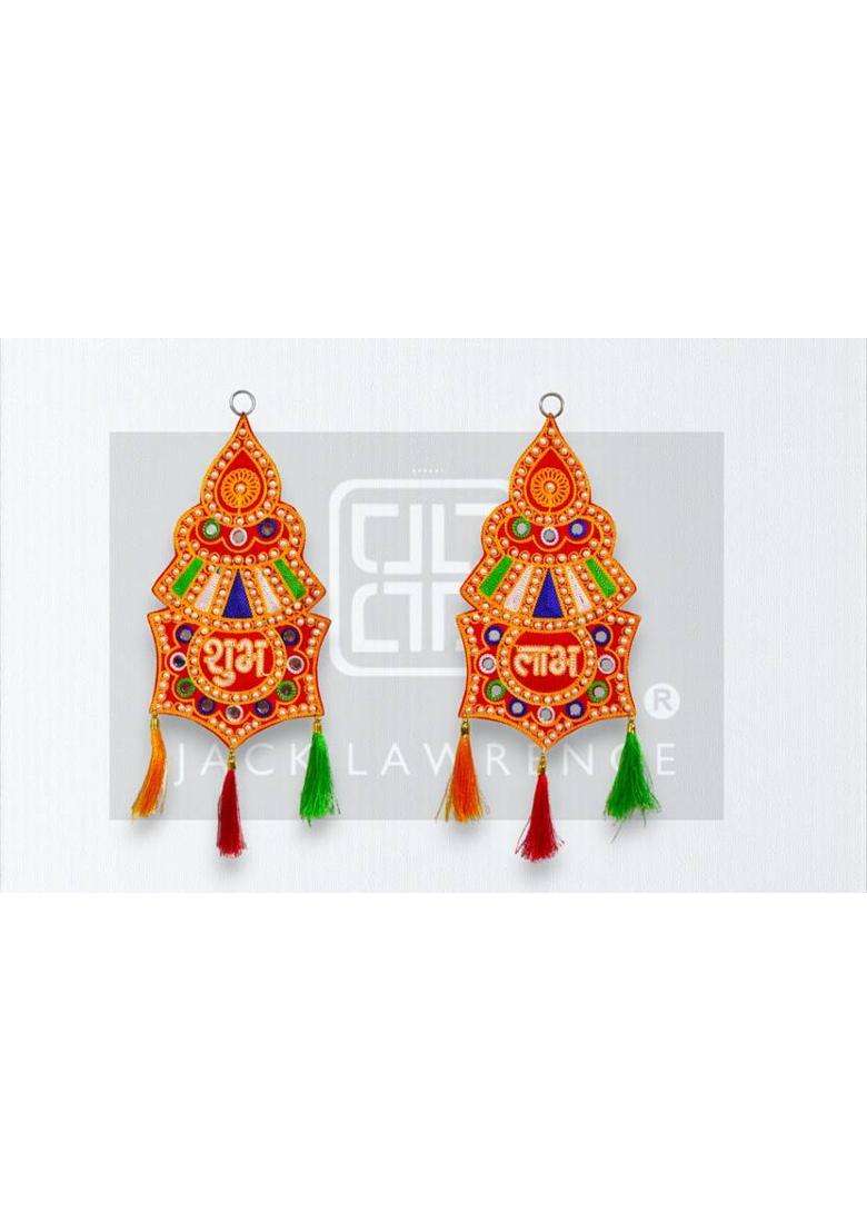 Jack Lawrence Traditional Wall Hanging Toran Shubh Labh Decorative Door Hanging Toran(Diwali Navratri Ganesh Chaturthi & Pooja Decor (Set of 2 15 x 6 Inches)) - Indya