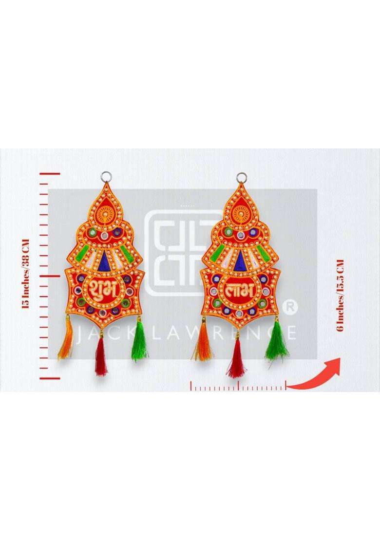 Jack Lawrence Traditional Wall Hanging Toran Shubh Labh Decorative Door Hanging Toran(Diwali Navratri Ganesh Chaturthi & Pooja Decor (Set of 2 15 x 6 Inches)) - Indya