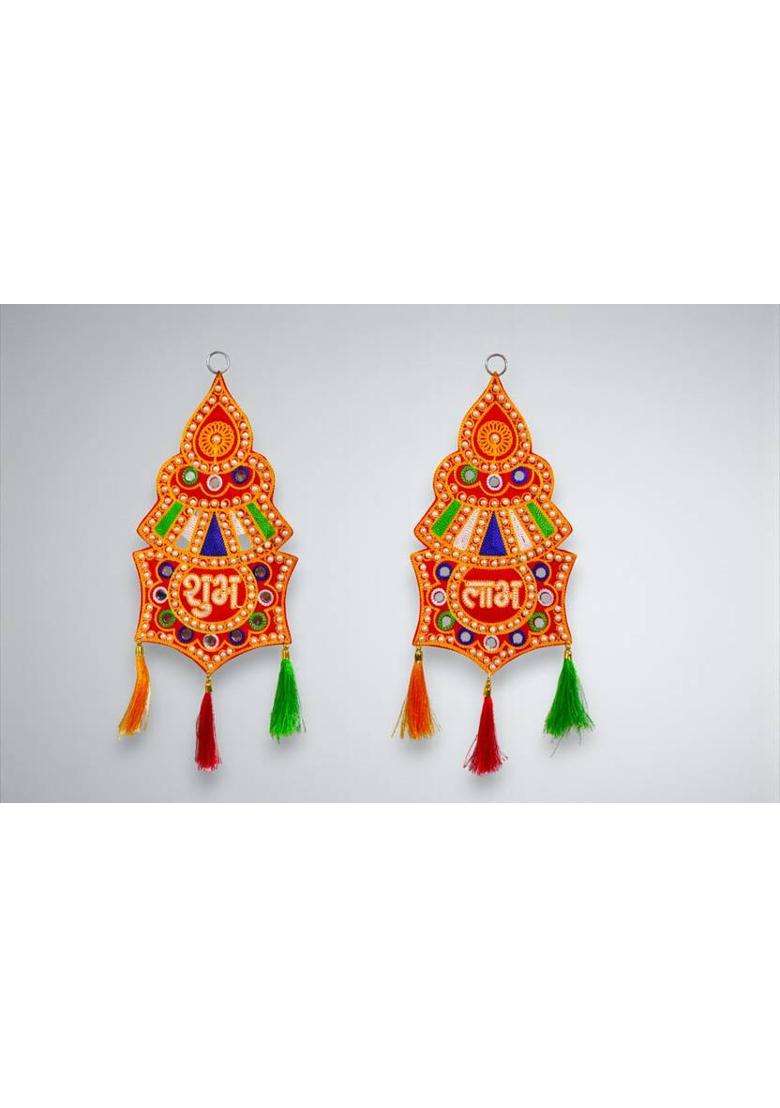 Jack Lawrence Traditional Wall Hanging Toran Shubh Labh Decorative Door Hanging Toran(Diwali Navratri Ganesh Chaturthi & Pooja Decor (Set of 2 15 x 6 Inches)) - Indya