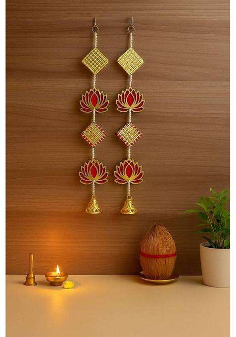 BDRMKH LOTUS Traditional Diwali wall hanging Toran(MDF Velvet Pom-Pom Pearls Golden Bell)