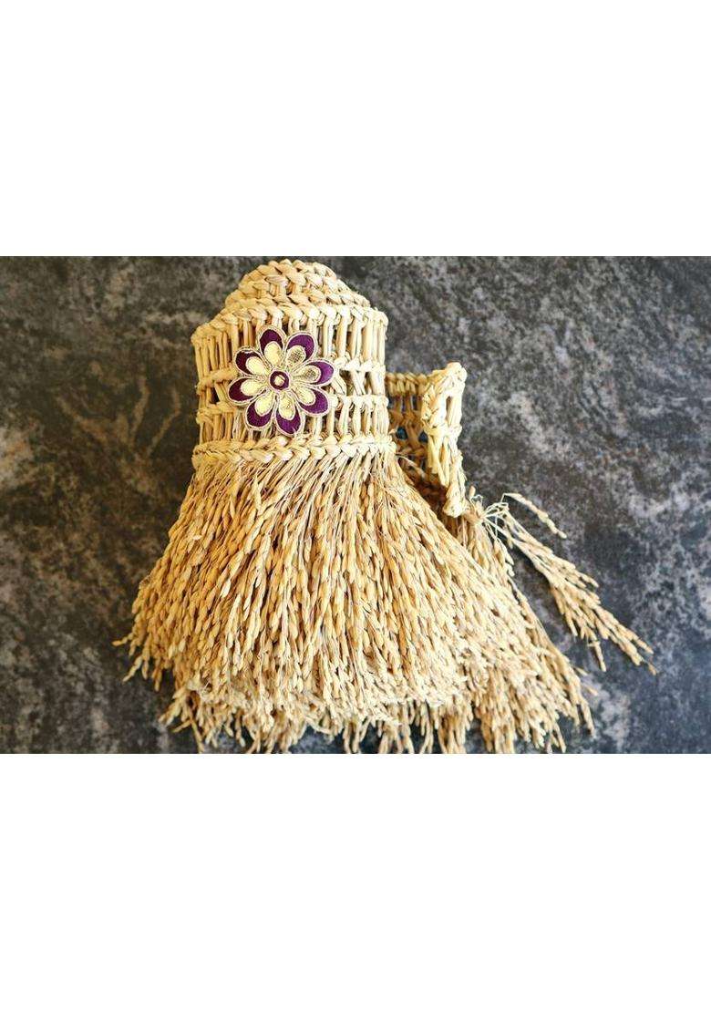 USIRA paddy toran3.5 feet paddy torana for door with maroon flowers Toran(Vetiver Root) - Indya