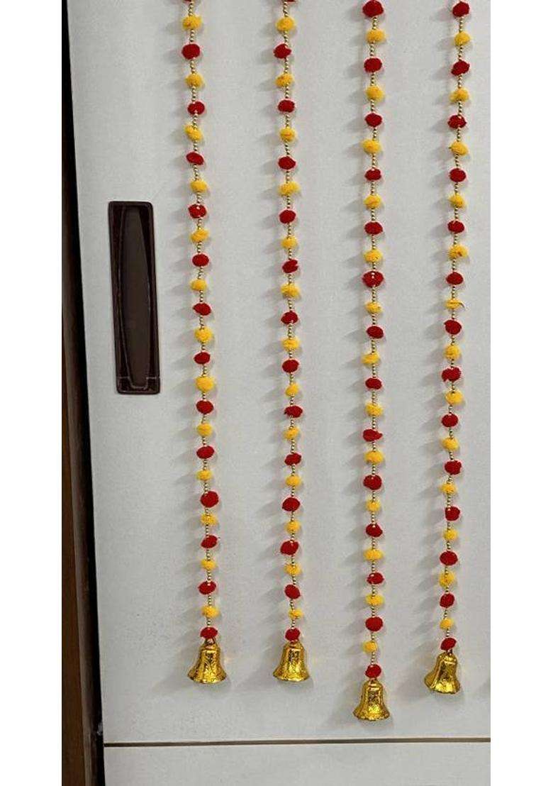 TATHAGATA Handmade Red yellow Color for WallHanging Bandhanwar forDecoration 3FT 4 Strings Toran(Wool) - Indya