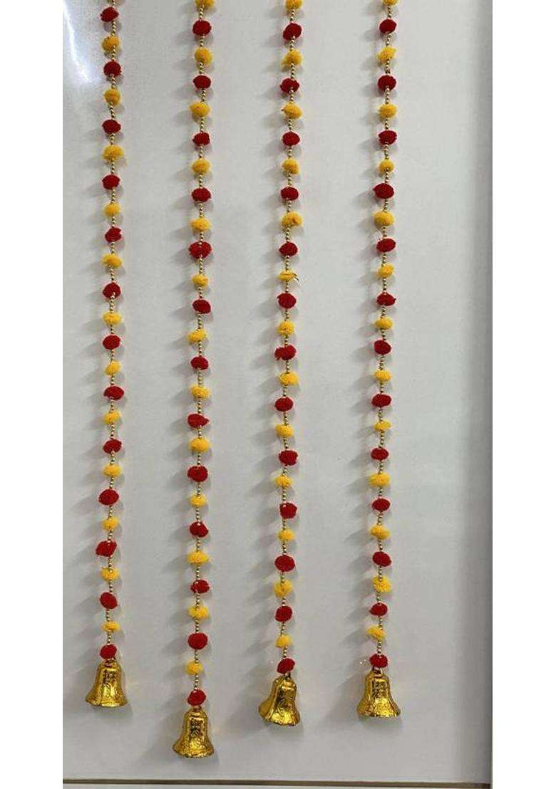 TATHAGATA Handmade Red yellow Color for WallHanging Bandhanwar forDecoration 3FT 4 Strings Toran(Wool) - Indya