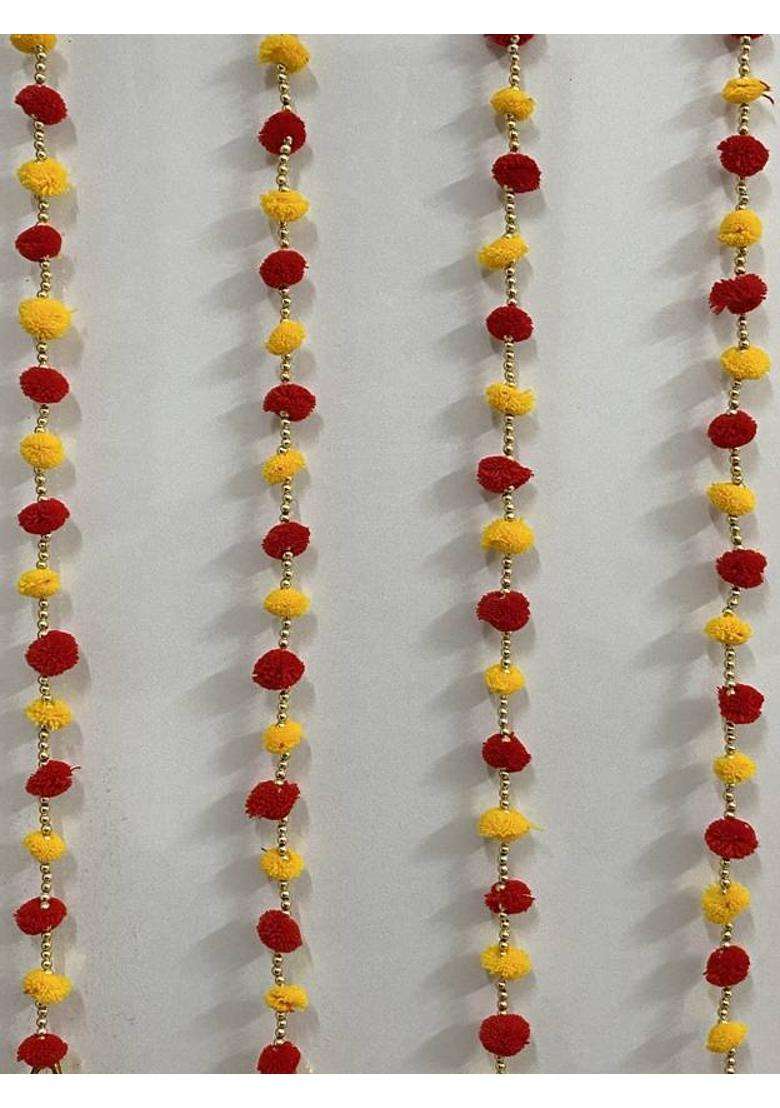 TATHAGATA Handmade Red yellow Color for WallHanging Bandhanwar forDecoration 3FT 4 Strings Toran(Wool) - Indya