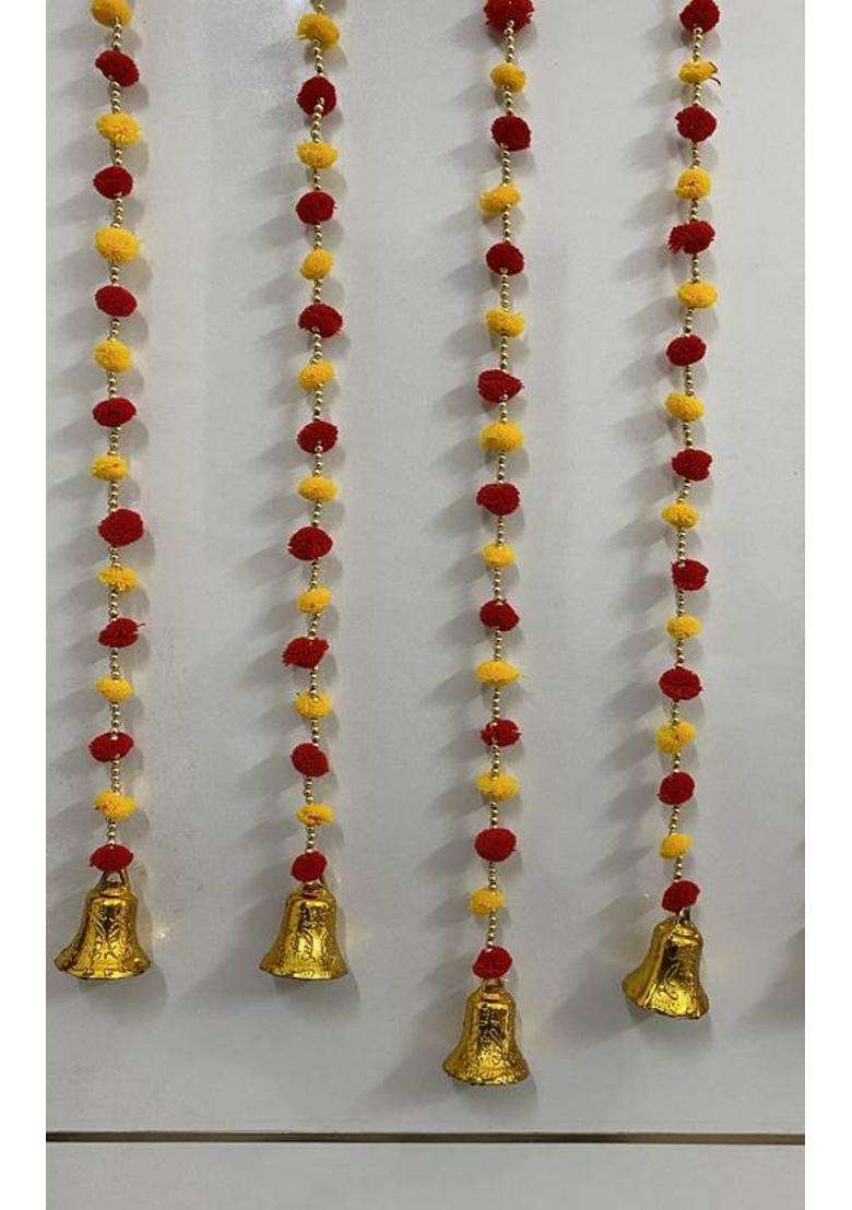 TATHAGATA Handmade Red yellow Color for WallHanging Bandhanwar forDecoration 3FT 4 Strings Toran(Wool) - Indya
