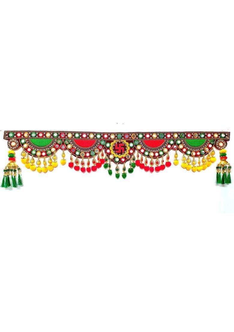 AGENZIA EXIM Traditional Zula Pearl Beads Handmade Door Hanging Toran/Bandarwal for Door. Toran(velvet beads pom pom) - Indya
