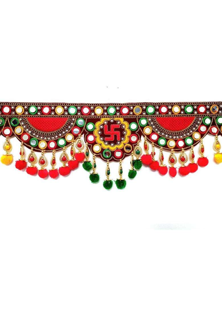 AGENZIA EXIM Traditional Zula Pearl Beads Handmade Door Hanging Toran/Bandarwal for Door. Toran(velvet beads pom pom) - Indya