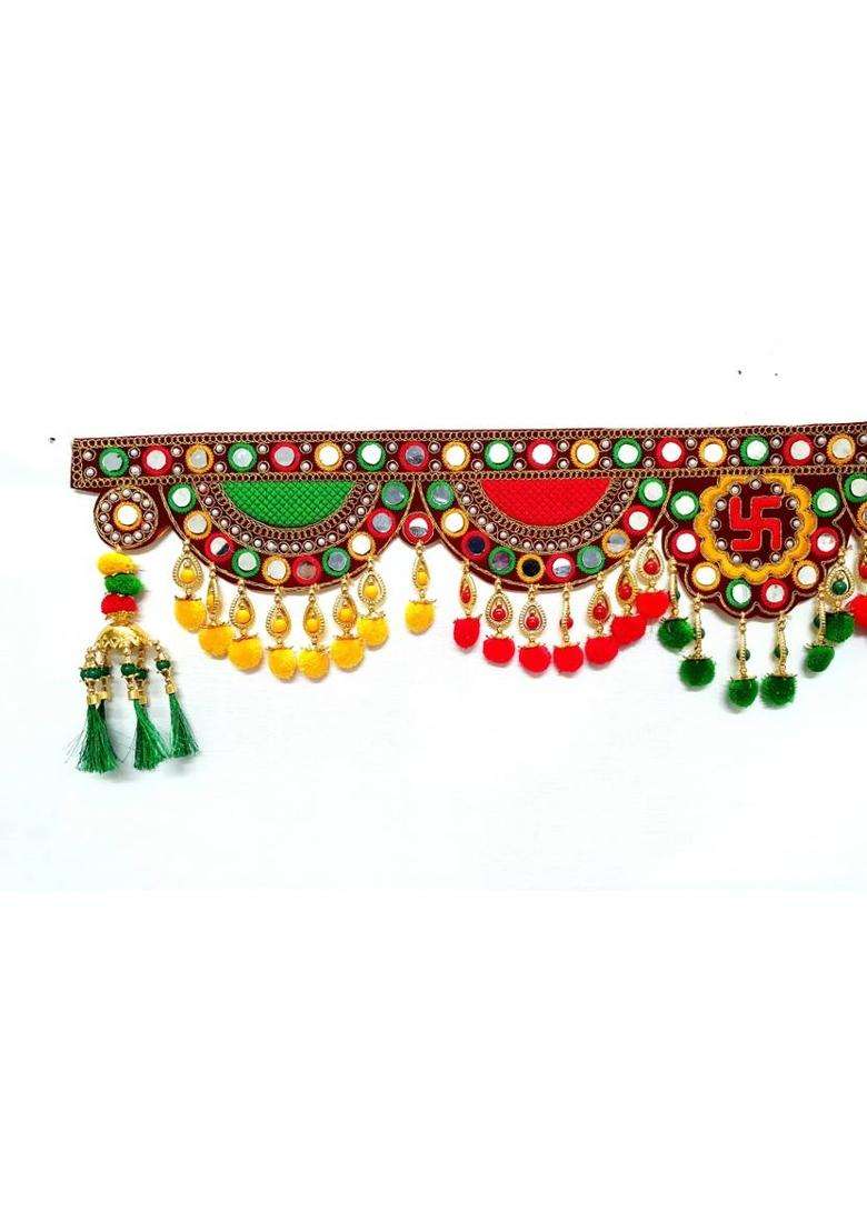 AGENZIA EXIM Traditional Zula Pearl Beads Handmade Door Hanging Toran/Bandarwal for Door. Toran(velvet beads pom pom) - Indya