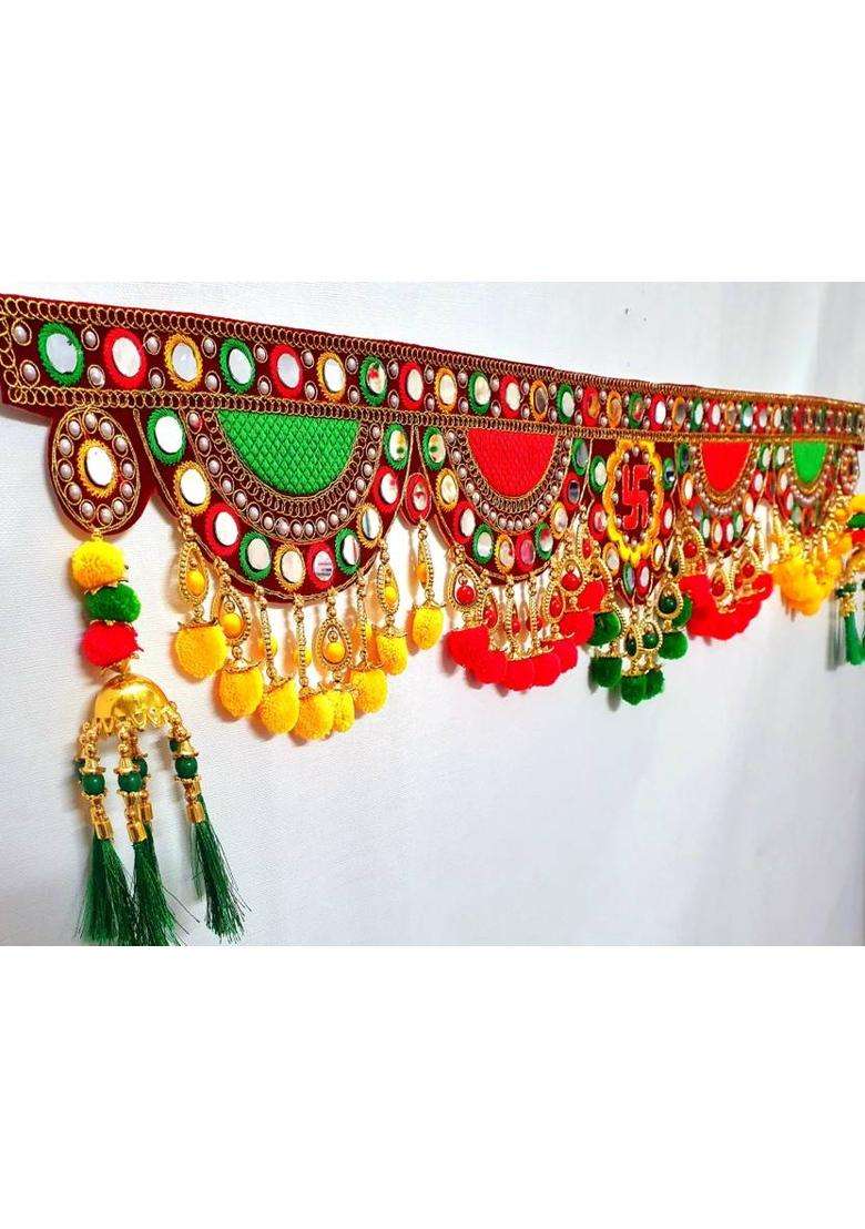 AGENZIA EXIM Traditional Zula Pearl Beads Handmade Door Hanging Toran/Bandarwal for Door. Toran(velvet beads pom pom) - Indya