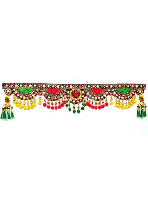 AGENZIA EXIM Traditional Zula Pearl Beads Handmade Door Hanging Toran/Bandarwal for Door. Toran(velvet beads pom pom)