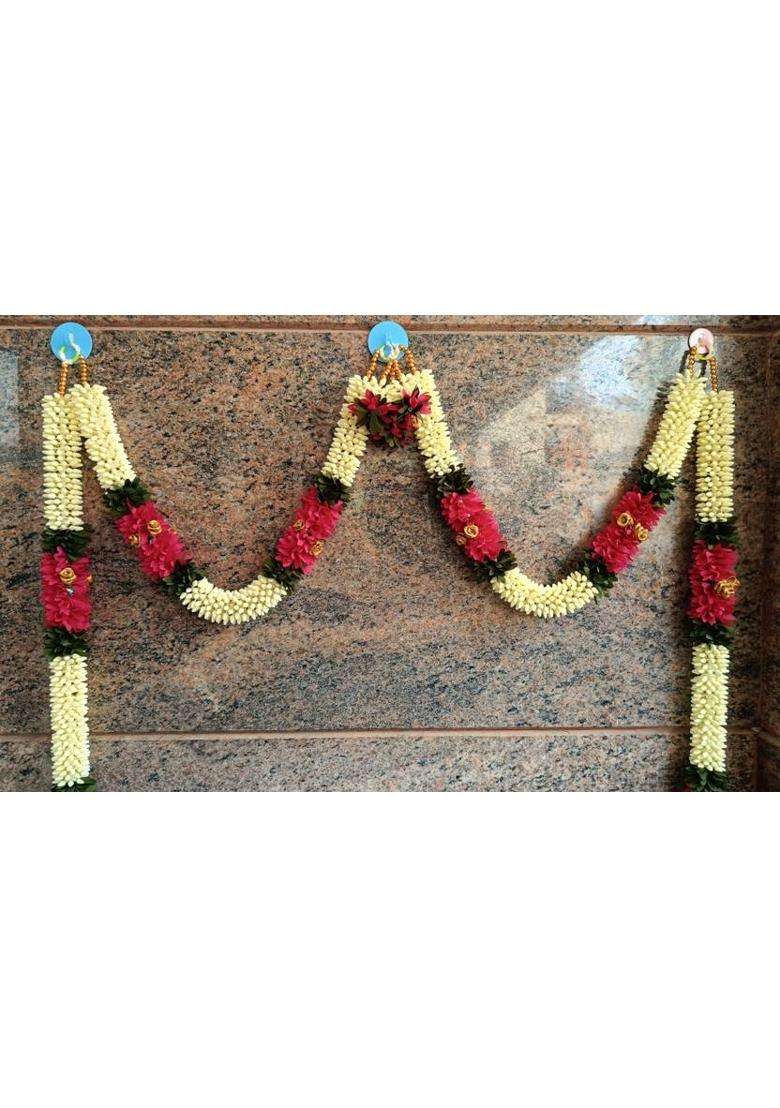 Sai TRENDING TRADITIONAL MALLE TORAN FULL DOOR SET (PINK COLOUR) Toran(ARTIFICIAL FLOWERS) - Indya