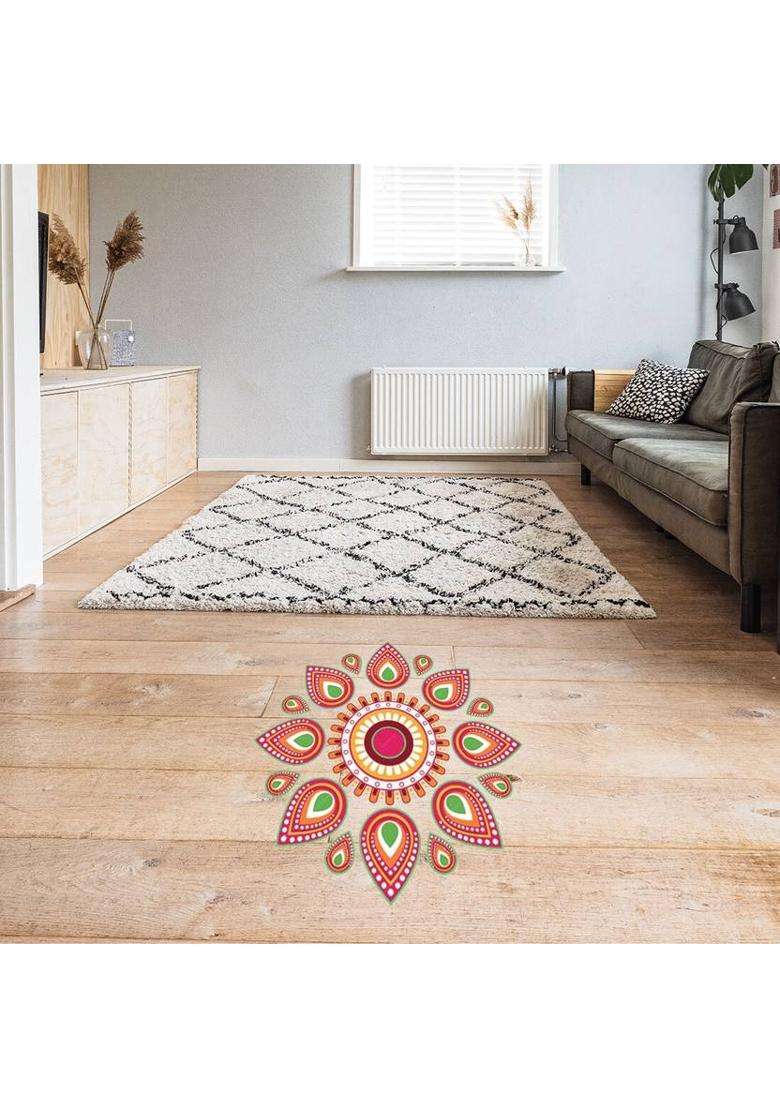 COLOURED WINGS 45 cm Trendy Festival Rangoli Diwali of Self Adhesive Floor Stickers Self Adhesive Sticker(Pack of 1) - Indya