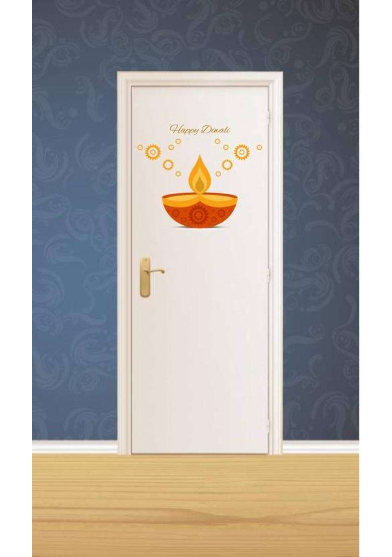 Psychedelic Collection 46 cm Decorative Rangoli Desing Happy diwali pvc vinyl multicolor wall sticker for wall decoration Self Adhesive Sticker(Pack of 1) - Indya