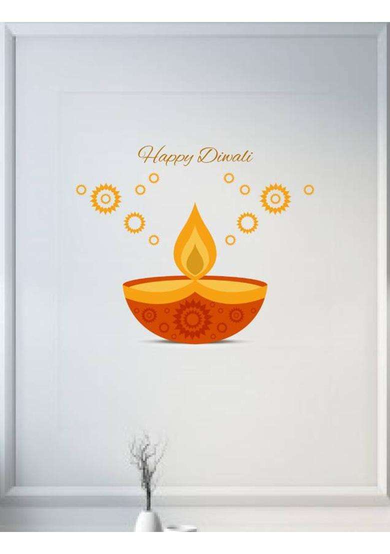 Psychedelic Collection 46 cm Decorative Rangoli Desing Happy diwali pvc vinyl multicolor wall sticker for wall decoration Self Adhesive Sticker(Pack of 1) - Indya