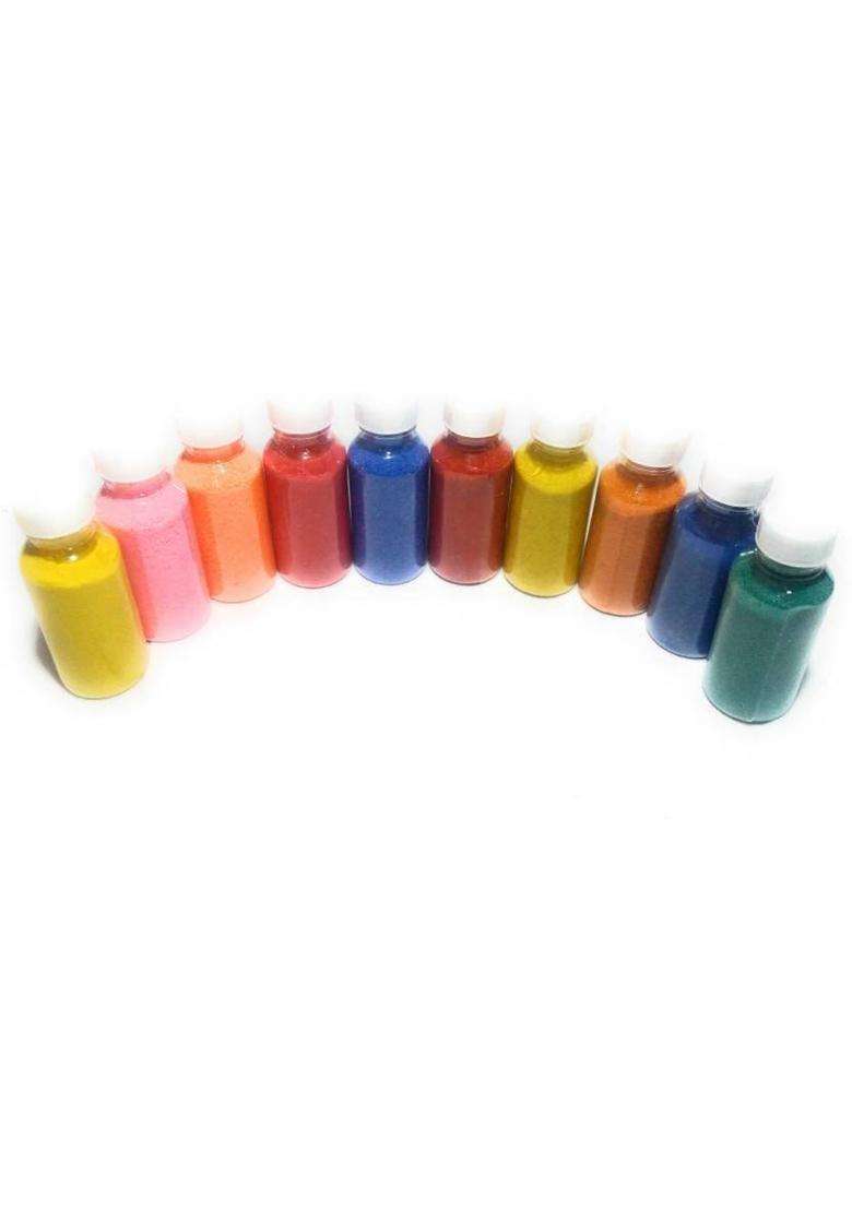 imtion Pack of 10 Rangoli Powder(Pink Blue Red Yellow Brown White Green Pink Orange Purple Maroon) - Indya
