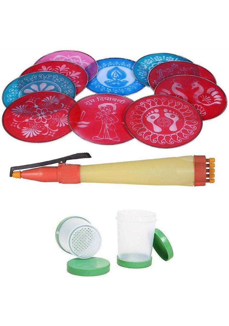 imtion Pack of 10 Rangoli Powder(Pink Blue Red Yellow Brown White Green Pink Orange Purple Maroon) - Indya