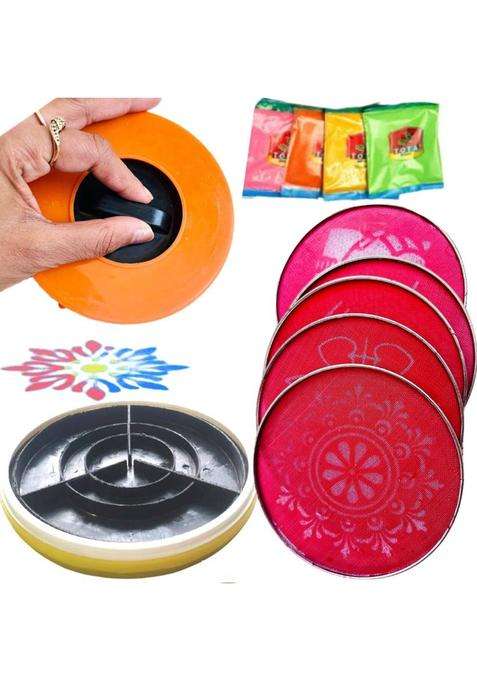 Artonezt Magic Rangoli Stamp + 4 Rangoli Powder Pouches + 5 Stencils Rangoli Stencil