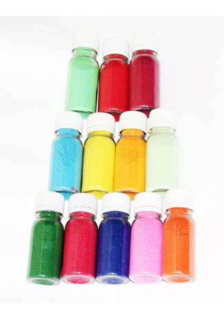 oramsa Pack of 12 Rangoli Powder(Multicolor Yellow Red Green Brown Blue Maroon Orange Pink Purple White) - Indya