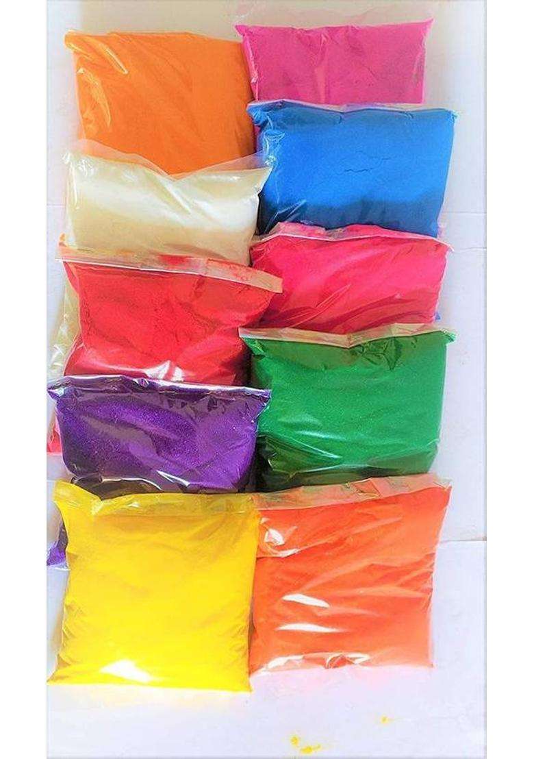 Raga Plus Pack of 10 Rangoli Powder(Red Yellow White Blue Green Orange Pink Maroon) - Indya