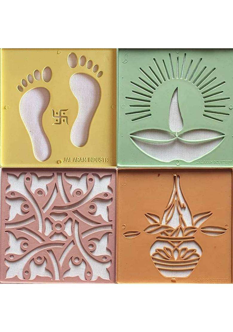 tovaih Set of 12 Rangoli Stencils for Floor Decoration Diwali Decoration (4x4 inches) Rangoli Stencil - Indya