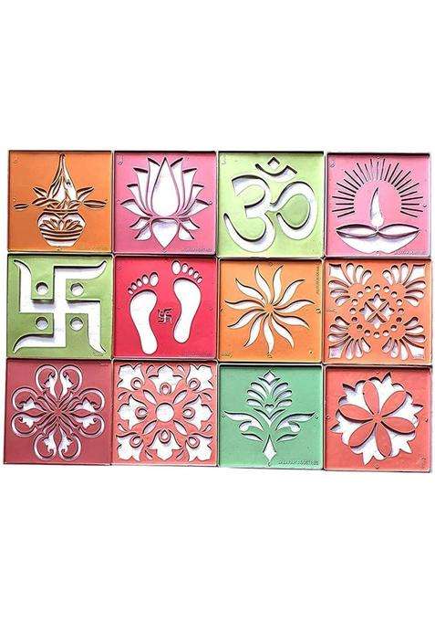 tovaih Set of 12 Rangoli Stencils for Floor Decoration Diwali Decoration (4x4 inches) Rangoli Stencil