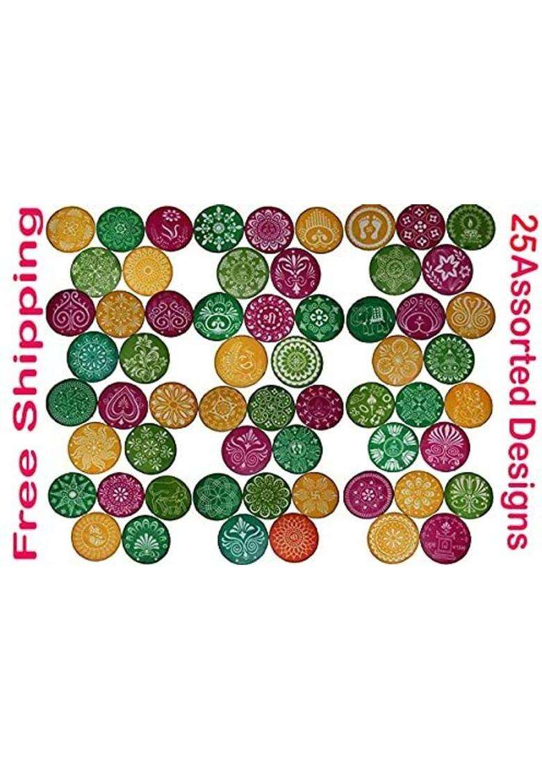 oramsa Ready to use assorted 4inch set of 25 different designs patterns (twenty five) Rangoli Stencil - Indya