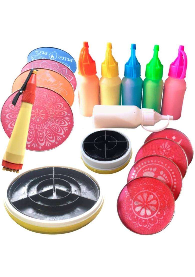 Artonezt 2 Magic Rangoli Stamp (4+8) 6 Rangoli Powder Bottles 10 Stencils 1 Pen Rangoli Stencil - Indya