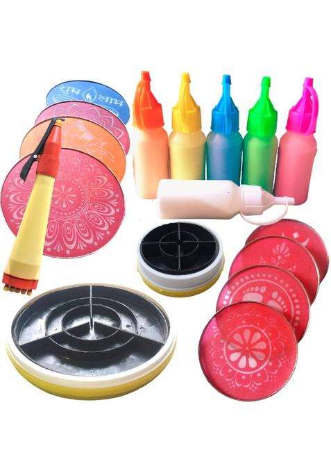 Artonezt 2 Magic Rangoli Stamp (4+8) 6 Rangoli Powder Bottles 10 Stencils 1 Pen Rangoli Stencil