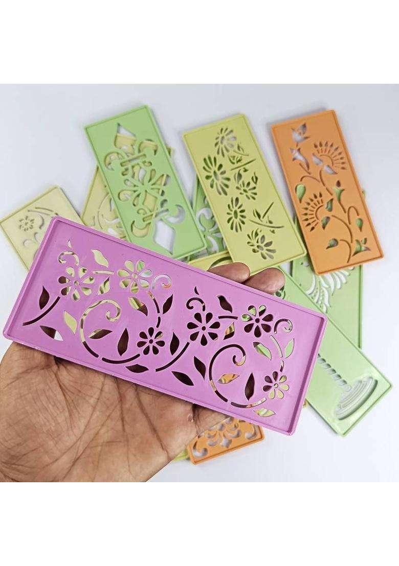 Ascension Set of 12 Different Rangoli Making Stencils Multi Designs Border Stencils Rangoli Stencil - Indya