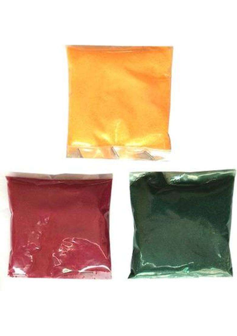 COLORFULL Pack of 3 Rangoli Powder(Yellow Brown Green) - Indya