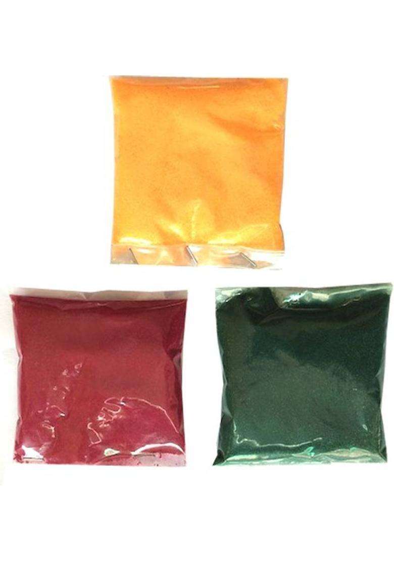 COLORFULL Pack of 3 Rangoli Powder(Yellow Brown Green) - Indya
