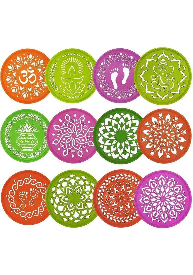 COLORFULL Pack of 3 Rangoli Powder(Yellow Brown Green) - Indya