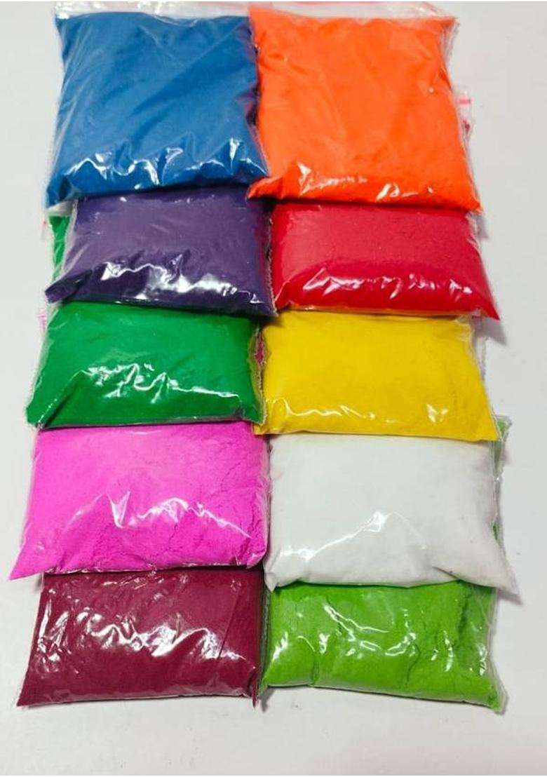 SHAW AGENCY Pack of 10 Rangoli Powder(Brown Maroon Blue Multicolor Orange Red Pink White Purple Yellow Green) - Indya