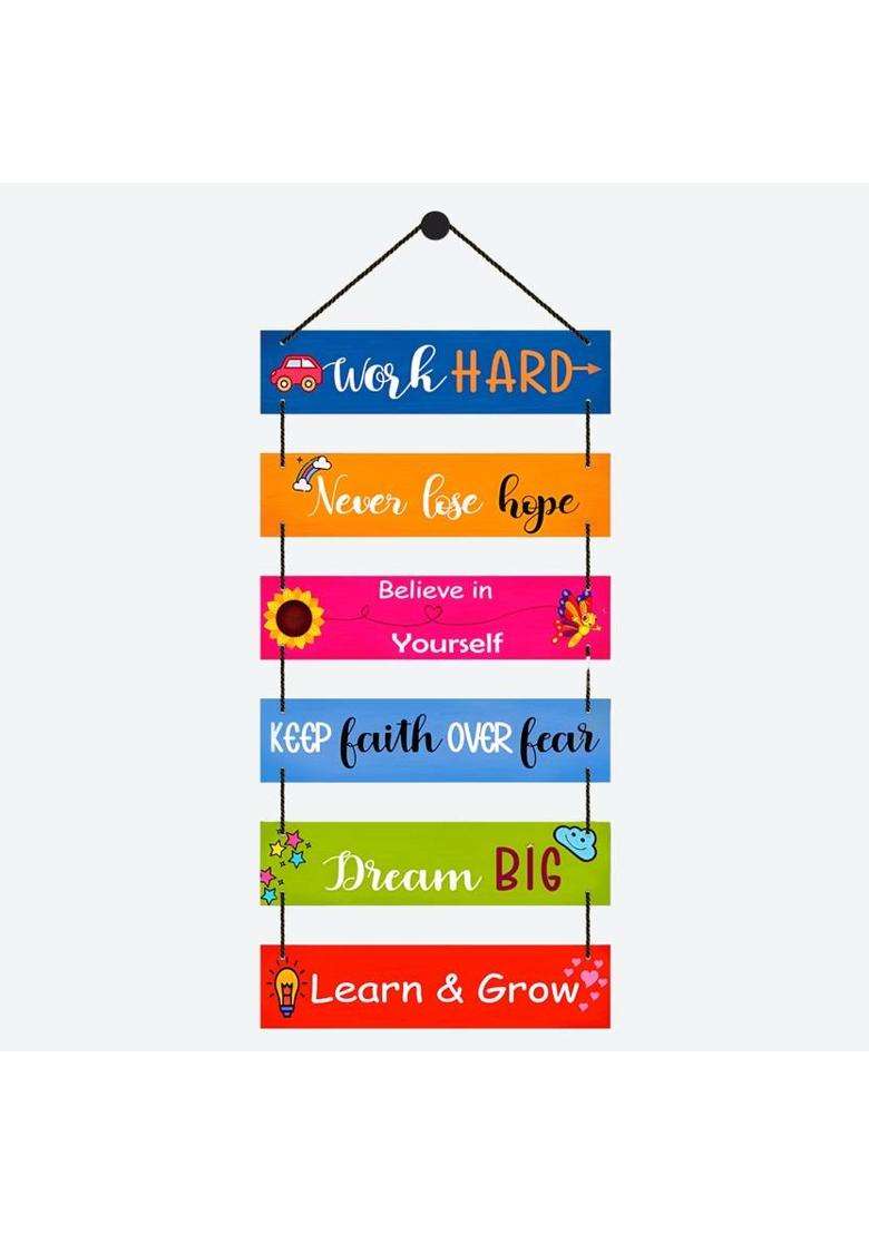 Home Delight Work Hard Dream Big Motivational Quote Wall Hanging Wooden Art Decoration Item(26 inch X 12 inch Blue Pink Red) - Indya