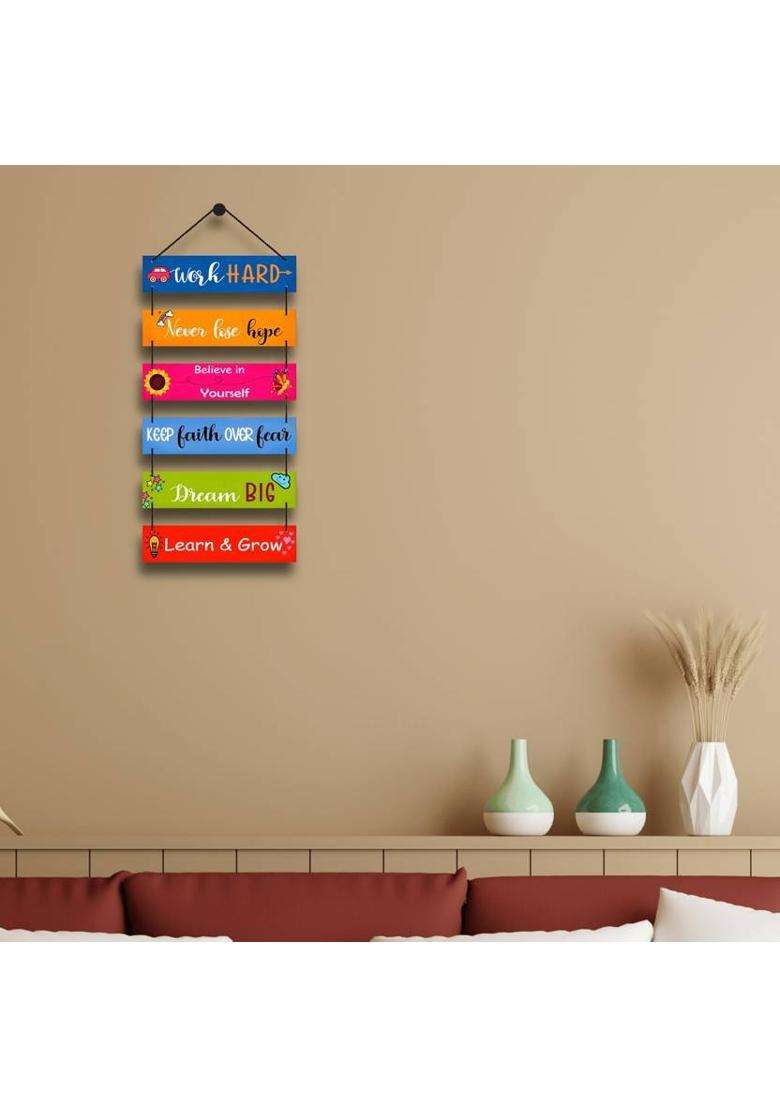 Home Delight Work Hard Dream Big Motivational Quote Wall Hanging Wooden Art Decoration Item(26 inch X 12 inch Blue Pink Red) - Indya