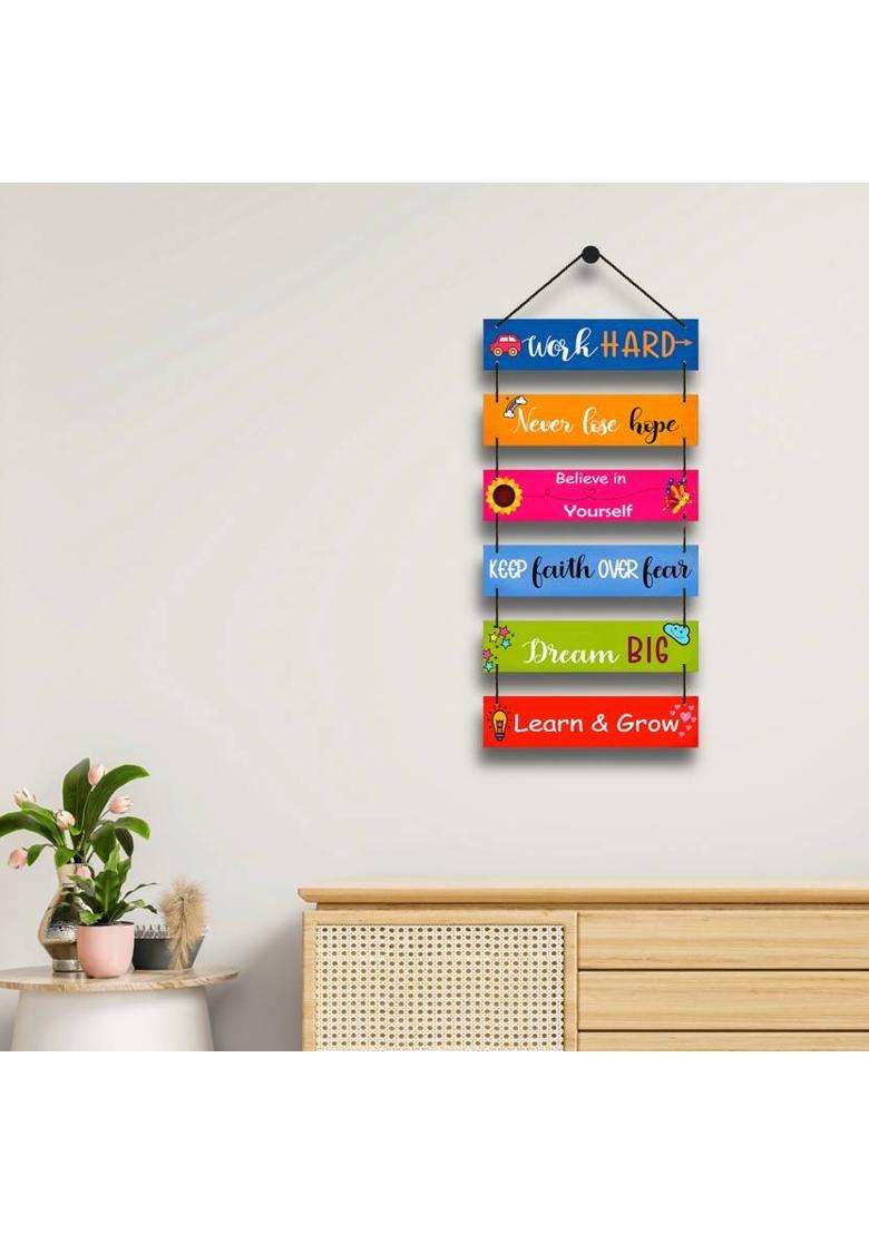 Home Delight Work Hard Dream Big Motivational Quote Wall Hanging Wooden Art Decoration Item(26 inch X 12 inch Blue Pink Red) - Indya