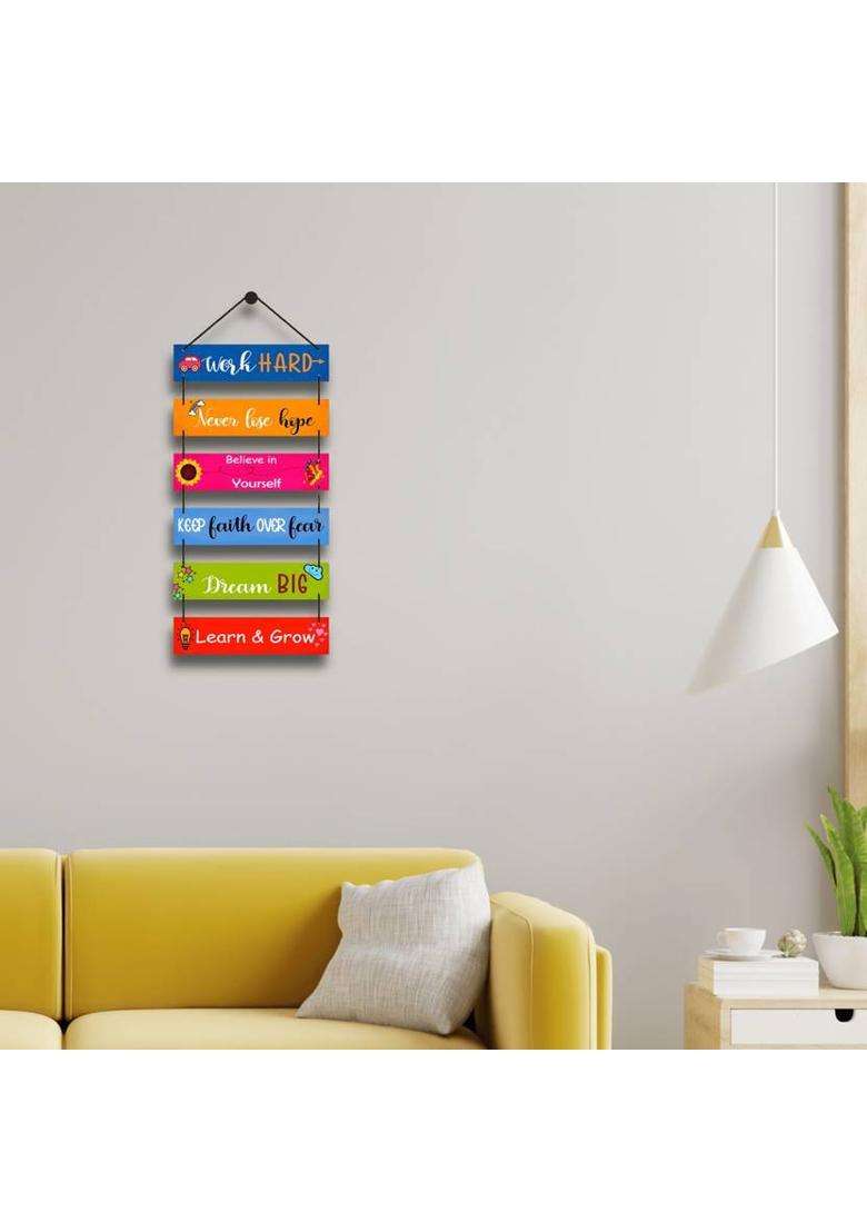 Home Delight Work Hard Dream Big Motivational Quote Wall Hanging Wooden Art Decoration Item(26 inch X 12 inch Blue Pink Red) - Indya