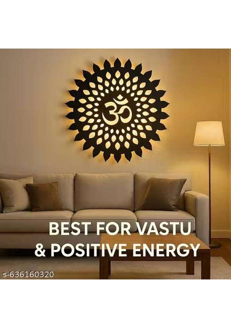 CRAFTY COTTAGE Om Design Backlit Mandala Home Temple Living Room Hall Decorative Wall Lamp(12 inch X 12 inch Brown) - Indya