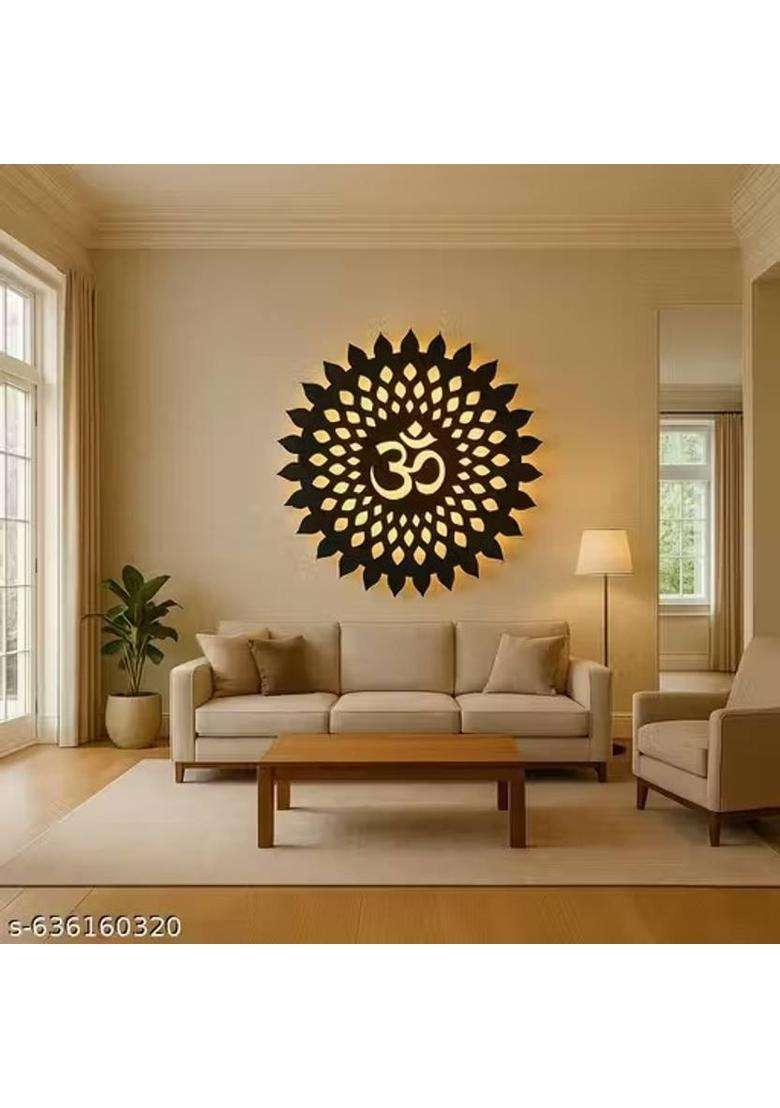 CRAFTY COTTAGE Om Design Backlit Mandala Home Temple Living Room Hall Decorative Wall Lamp(12 inch X 12 inch Brown) - Indya