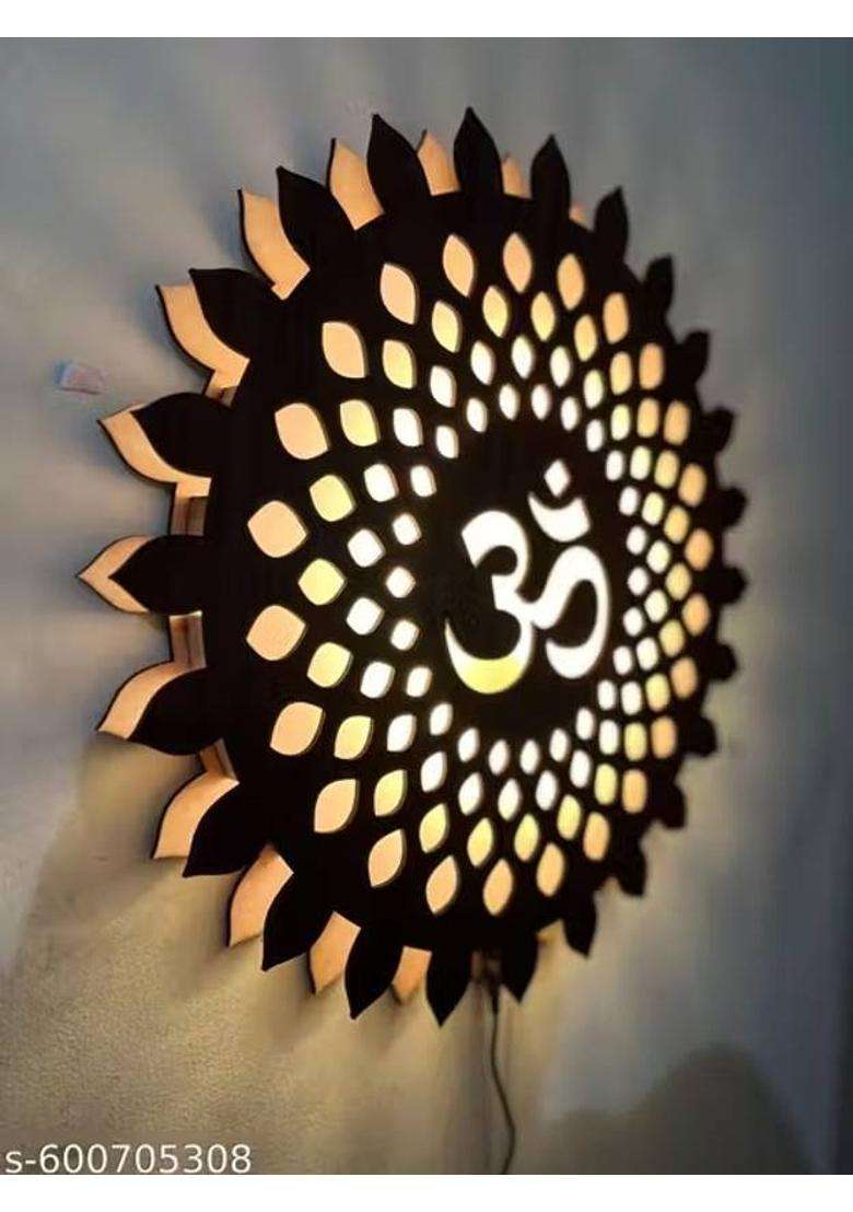 CRAFTY COTTAGE Om Design Backlit Mandala Home Temple Living Room Hall Decorative Wall Lamp(12 inch X 12 inch Brown) - Indya