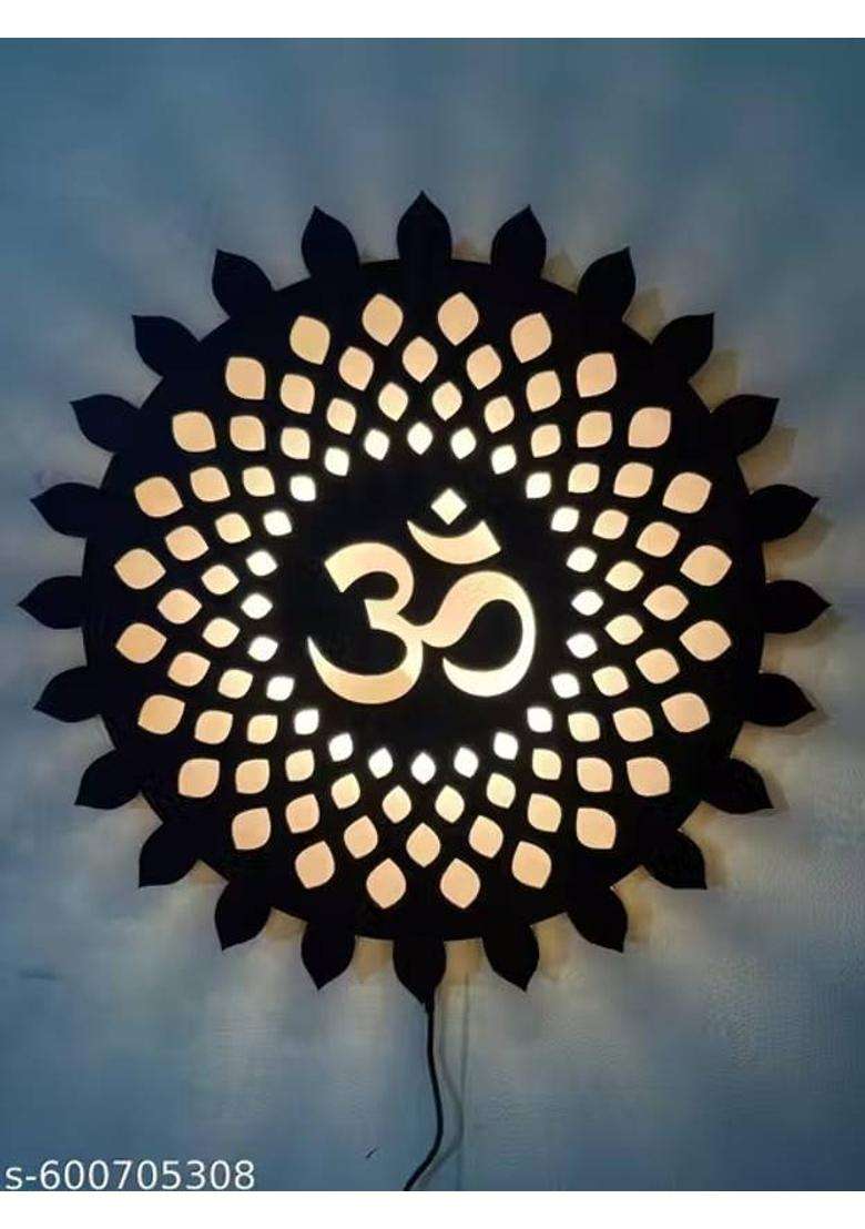 CRAFTY COTTAGE Om Design Backlit Mandala Home Temple Living Room Hall Decorative Wall Lamp(12 inch X 12 inch Brown) - Indya
