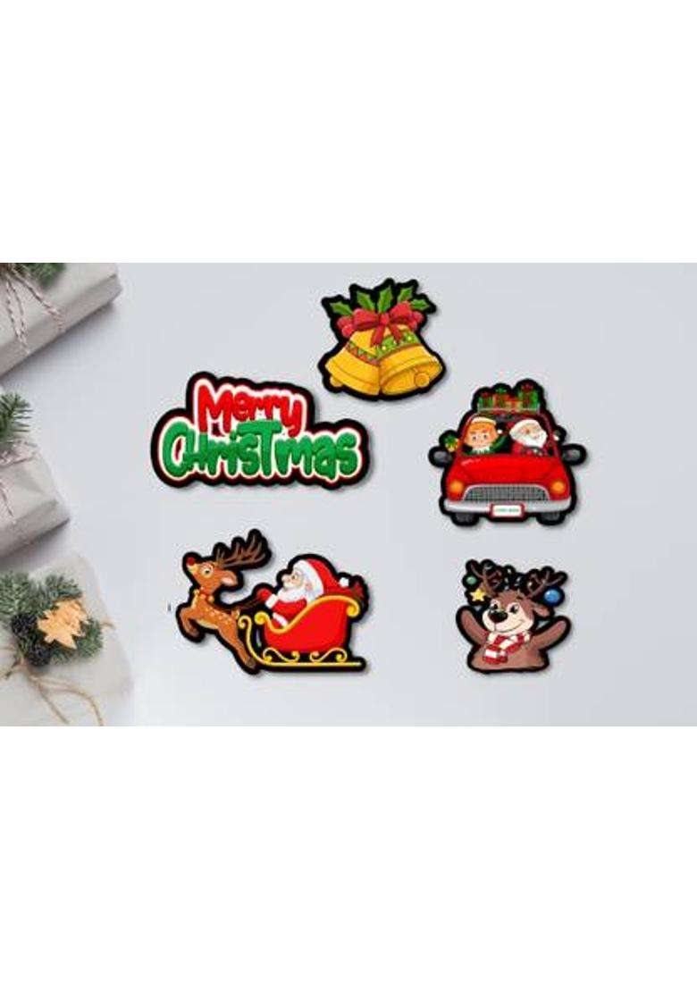 Home Delight Merry Christmas Wooden Fridge Magnets Ideal for Home Decor & Christmas Decor(31 inch X 12 inch Red Yellow Green) - Indya