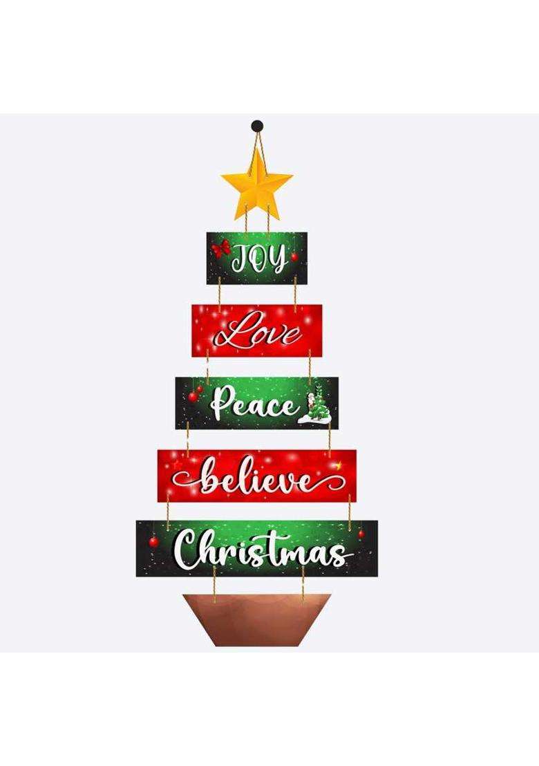 Home Delight Merry Christmas Wooden Fridge Magnets Ideal for Home Decor & Christmas Decor(31 inch X 12 inch Red Yellow Green) - Indya
