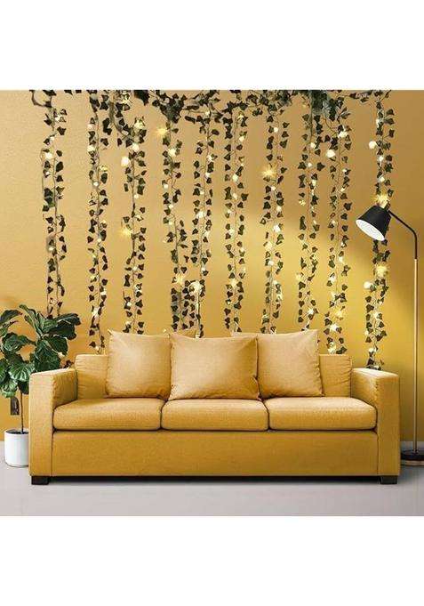 Bowzzonne Aesthetic Room Decor Kit with Vines & Fairy Lights for Wall Decoration Pack of 7(10 cm X 10 cm Green Yellow)