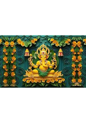 kailash creation Ganesh Ji Backdrop for Decoration 8F & 5F Altar Cloth(60 inch X 96 inch Green)
