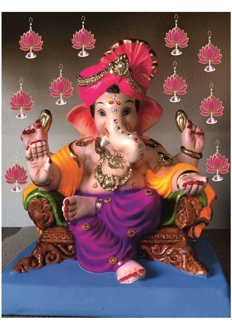WAHHSON Lotus Wall Hanging Jhumka Diwali Home Temple Door Toran Decoration Decor Gifting Pack of 4(22 cm X 10 cm Pink) - Indya